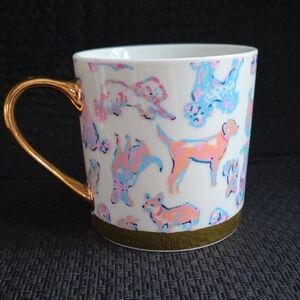 Lilly Pulitzer Mug with Pink and Blue Dog Design